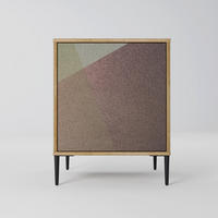 SIDEBOARD BEIGE GEOMETRY, Eichefarben, 57,5x42x72,5 cm, Schwarze Metallfüße - Eichefarben/Multicolor, Holzwerkstoff/Metall (57.5/72.5/42cm) - SpaceRebels