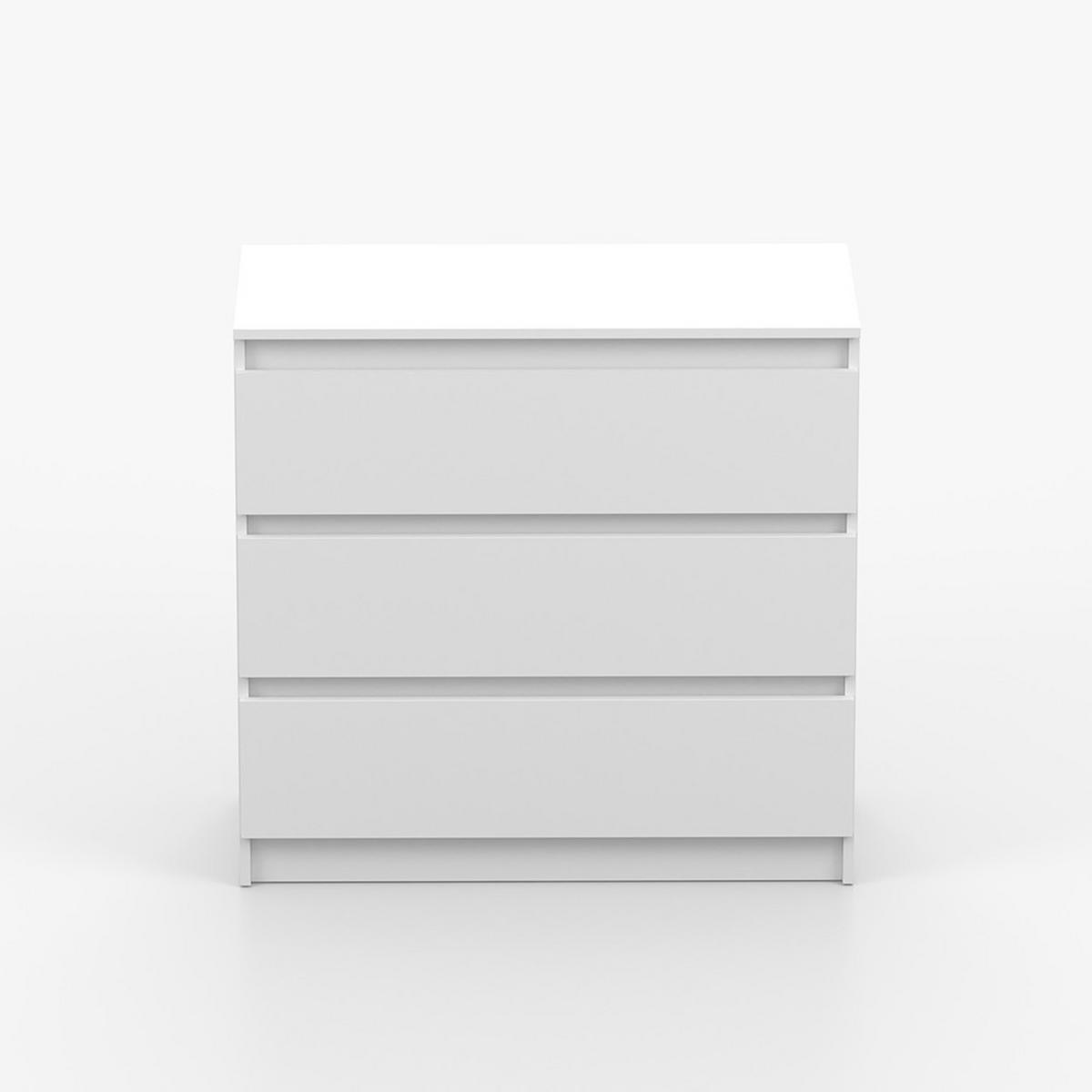 KOMMODE SOLO 3S, Schlafzimmer, Sideboard Anrichte 90 cm Weiß/Weiß, drei Schubladen, grifflos - Weiß, Holzwerkstoff (90/86/42cm) - imoebel24
