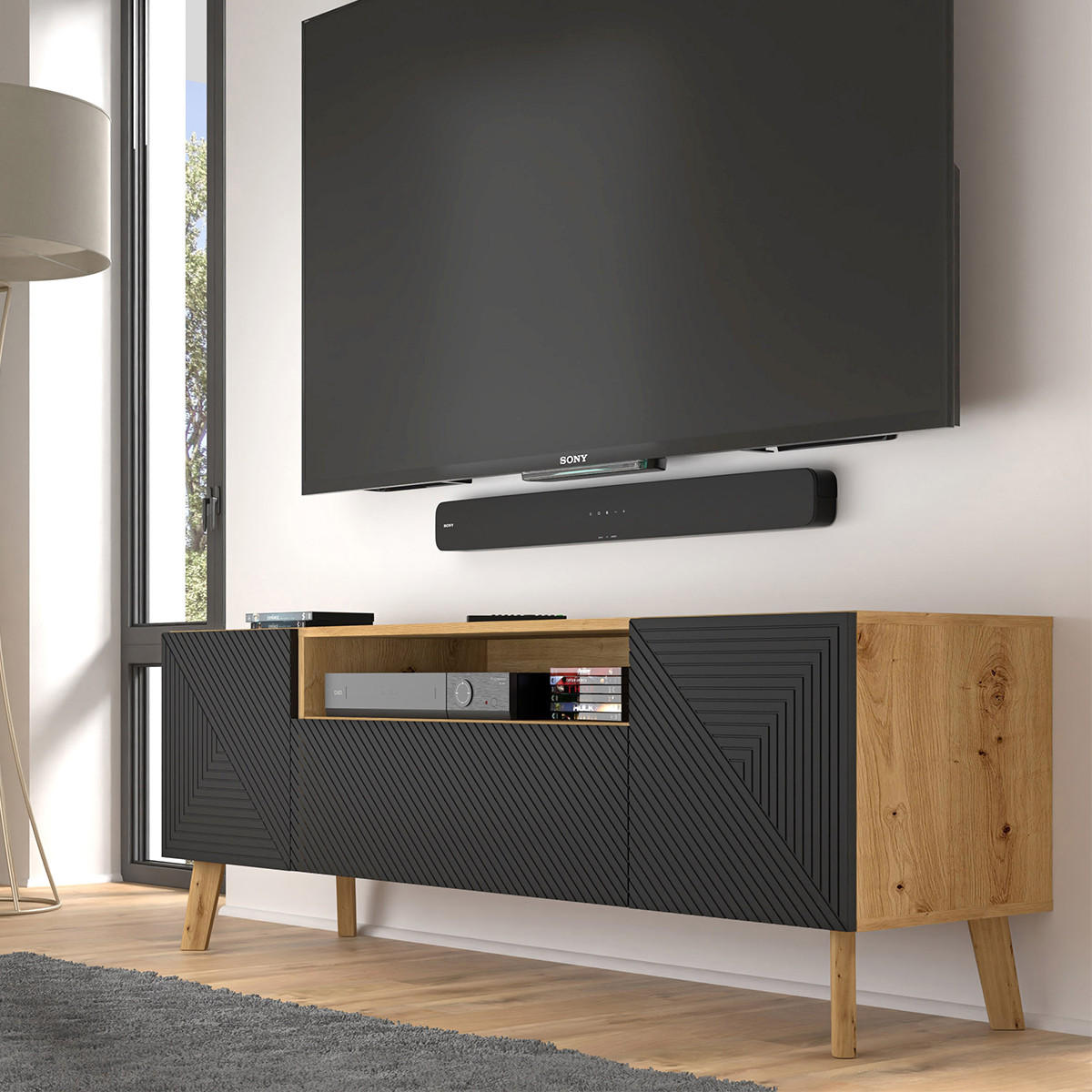 TV-MÖBEL Nexa Holz und Schwarz - Schwarz, Holzwerkstoff (160/56/42cm) - Petits-meubles