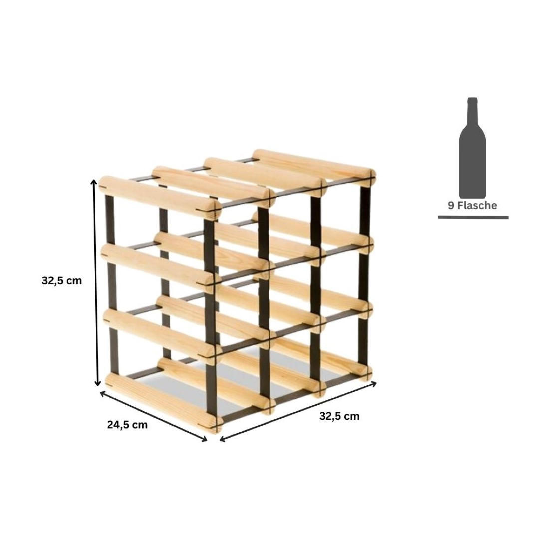 WEINREGAL Vinotega Mod Metal 32,5x32,5x24,5 cm 3x3 Flaschen Massives Kiefernholz Natur - Naturfarben, Holz (32.5/32.5/24.5cm) - PROREGAL