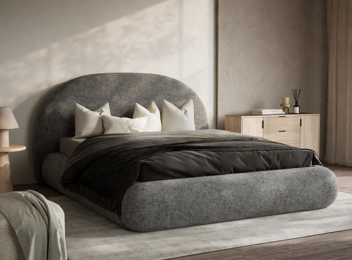 POLSTERBETT Maumere Grau 140/200 cm im Chenille-Stoff - Schwarz/Naturfarben, Holz/Holzwerkstoff (140/200cm) - Maison de Reve