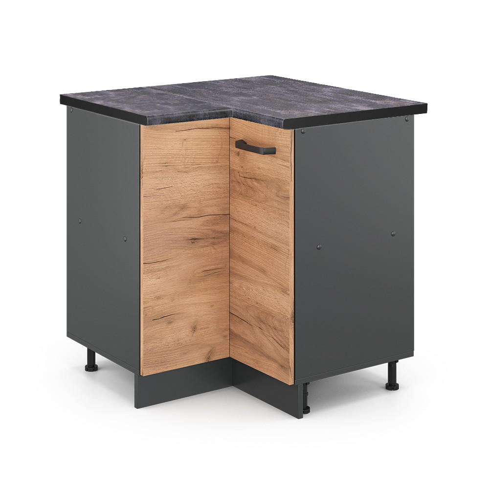 HÖRNUNDERSKÅP R-Line Goldkraft ek 75.6 cm , AP Antracit Honungsek, Antracit 81.6/75.6/60 cm