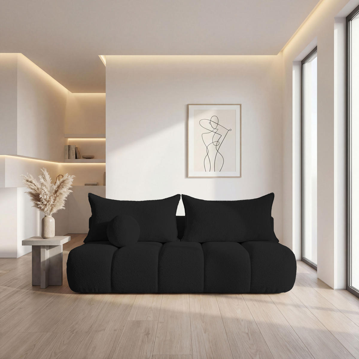 SCHLAFSOFA Milla mit Bettkasten, Schwarz 205/97/85 cm - Schwarz, Textil/Metall (205/97/85cm) - WFL GROUP