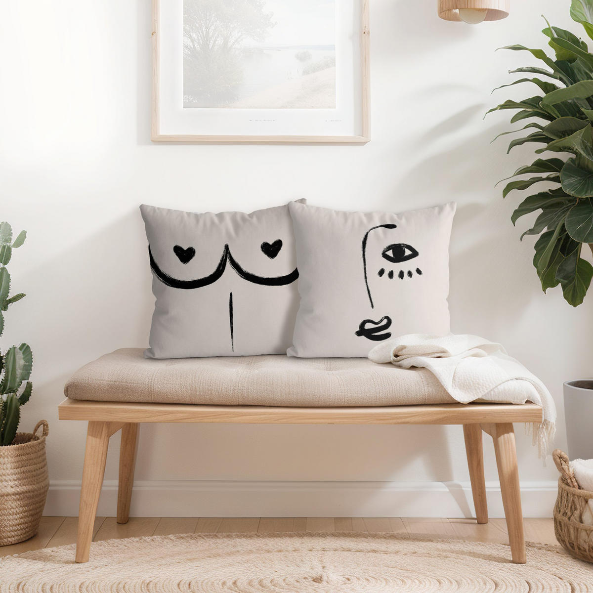 DEKOKISSEN 2er-Set Alina Buffiere Illustration - Ich seh dich Brüste Duo 50/50 cm - Eichefarben, Textil (50/50cm) - Bilderwelten