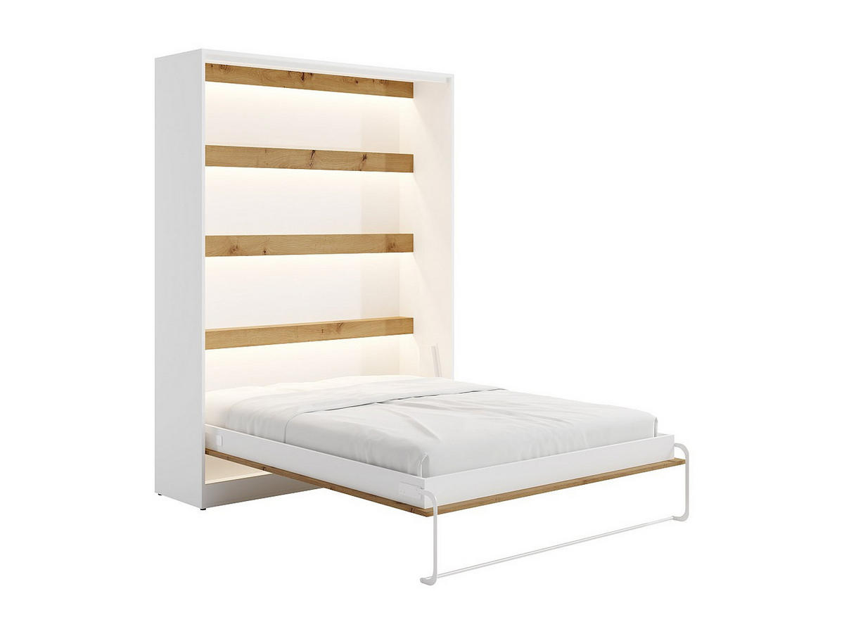 SCHRANKBETT - 2 Personen - holz - naturfarben hell, weiß Rapili - Naturfarben/Weiß, Holz (160/200cm) - Vente-Unique