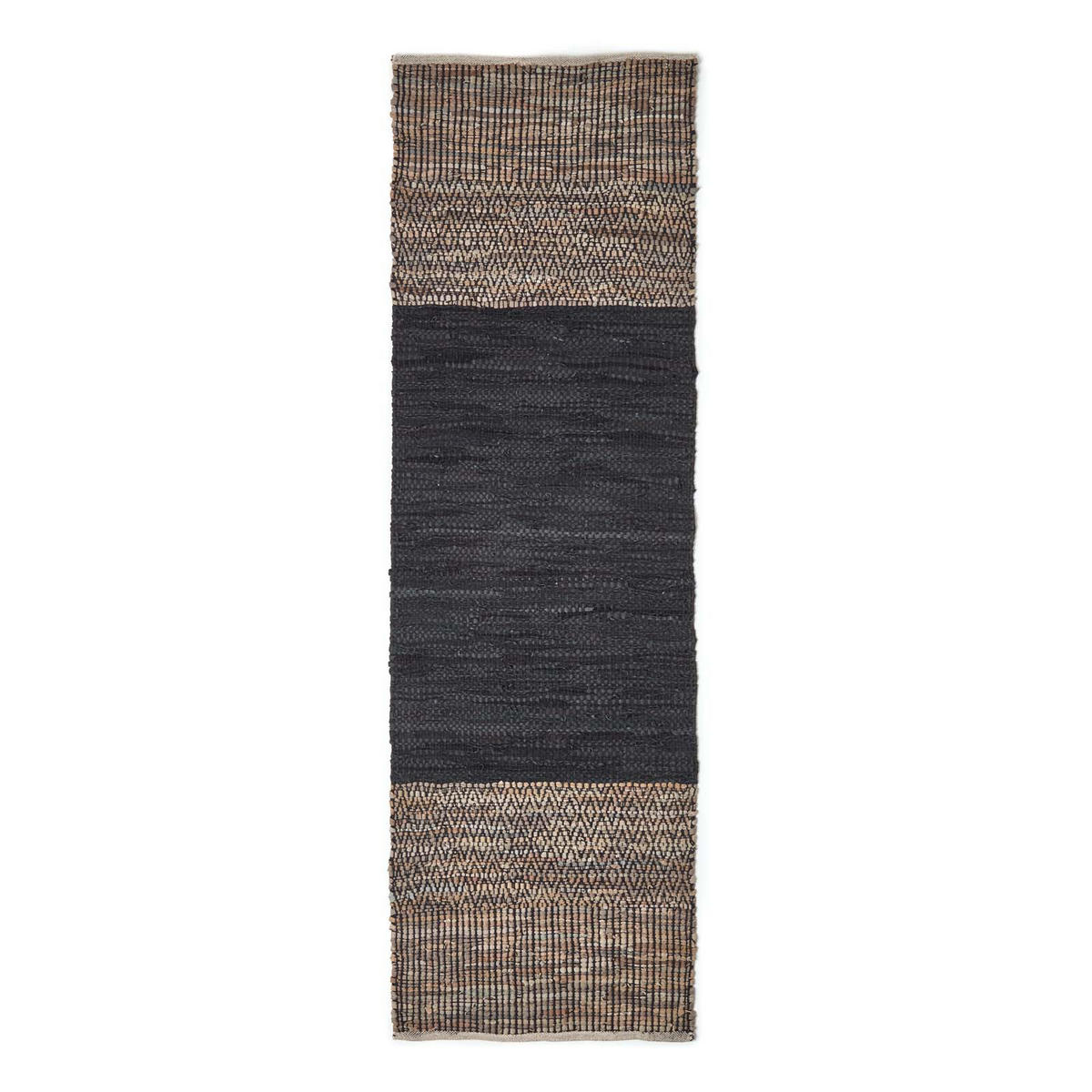 LEDERTEPPICH-LÄUFER mit Webmuster 66/200 cm - Schwarz, Leder (66/200cm) - Homescapes