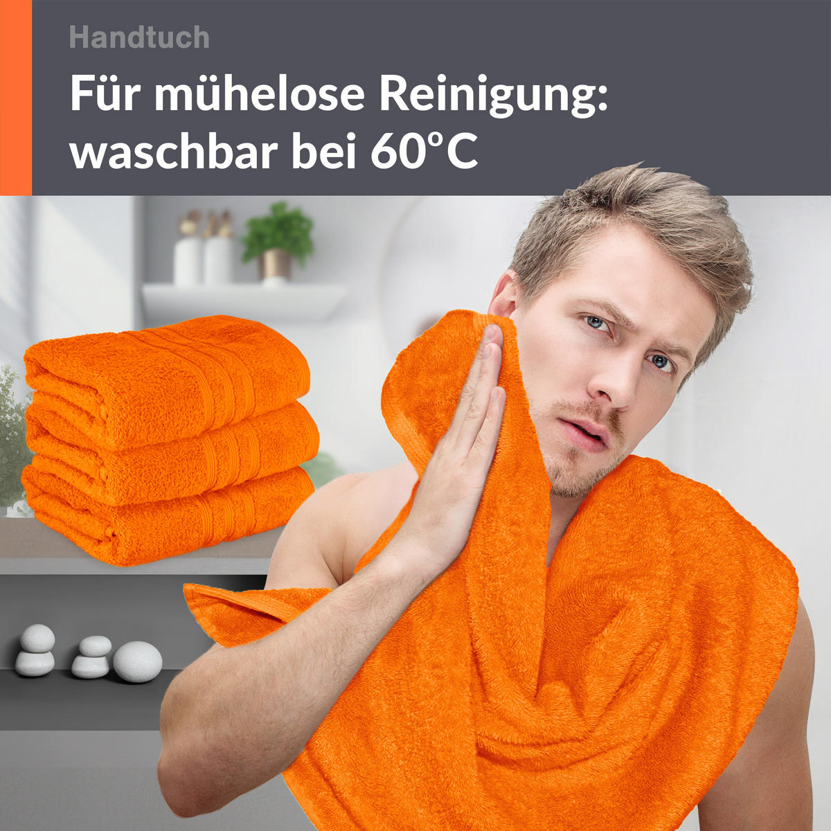 HANDTUCH 50x100 cm London Clementinen Orange 4er Set - Orange, Textil (50/100cm) - Lashuma