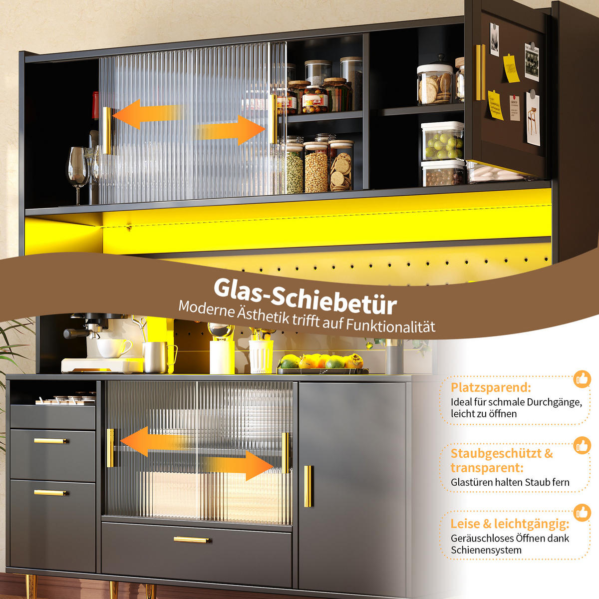 BUFFETSCHRANK Schwarz 140/40/180 cm - Schwarz, Holz (140/180/40cm) - PANGIVO