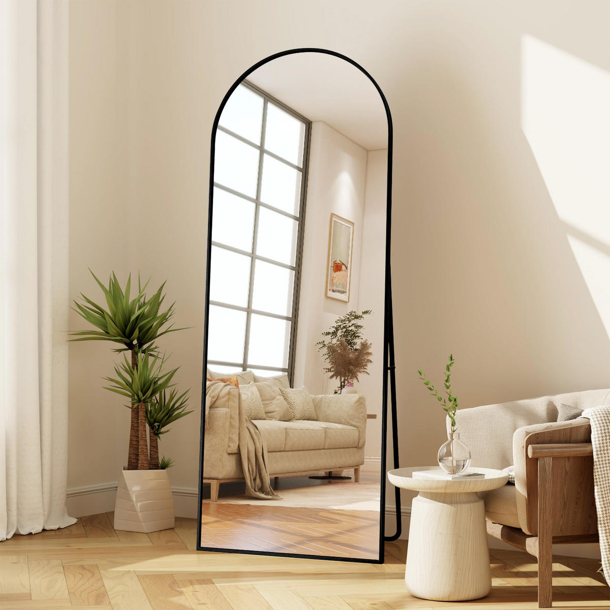 GANZKÖRPERSPIEGEL 63x173 cm, gebogener Aluminiumrahmen, freistehend/Wandmontage in Schwarz, für Wohn- & Schlafzimmer - Schwarz, Glas/Metall (63/2/173cm) - BRILVERDE