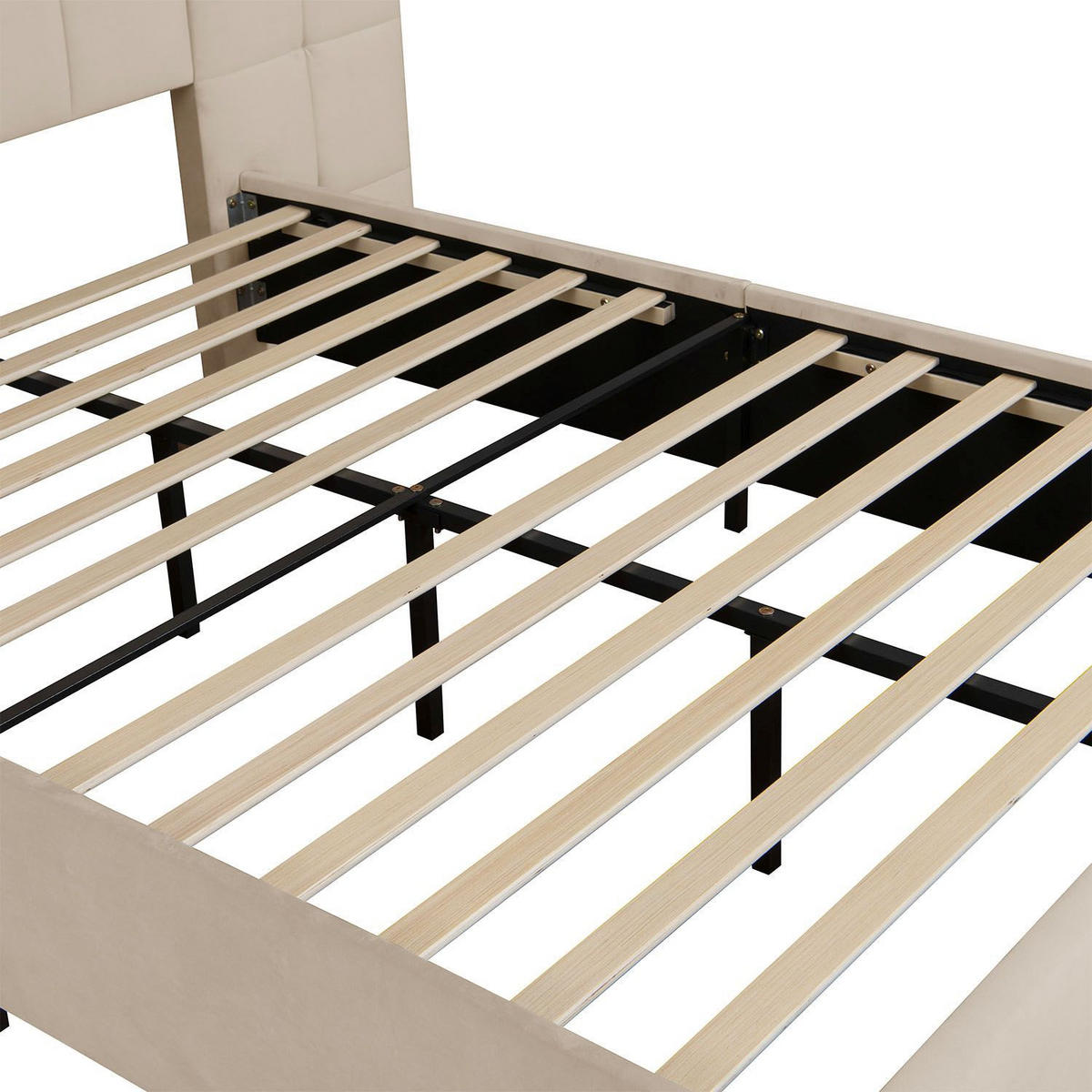 POLSTERBETT Luzano Beige Samt mit Leselicht und Matratze - Beige, Holz (140/200cm) - Juskys