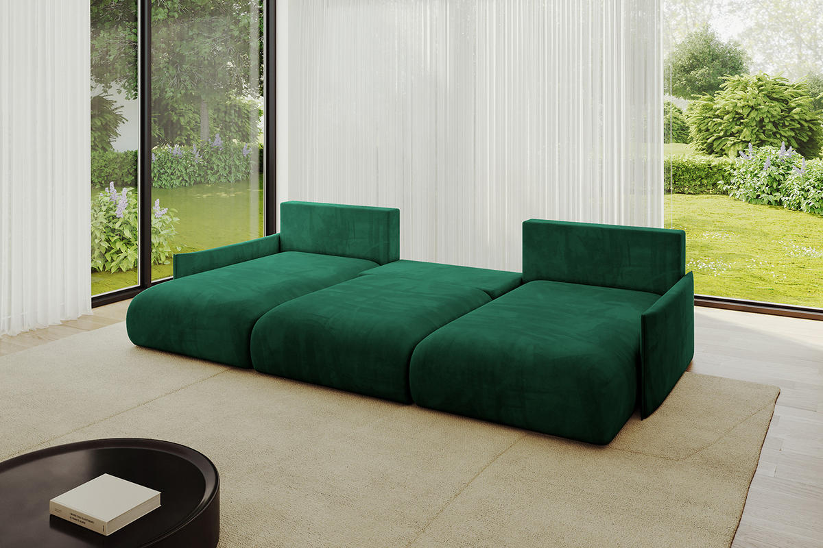 WOHNLANDSCHAFT mit Schlaffunktion und Bettkasten ONESK-U-v1 304x165x40 Dunkelgrün Velours - Dunkelgrün, Holzwerkstoff/Kunststoff (304/90/165cm) - ALTDECOR