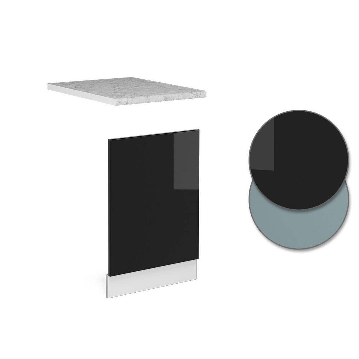 FRONTBLENDE R-Line Schwarz Hochglanz 45 cm, AP Marmor - Schwarz Hochglanz/Schwarz, Holzwerkstoff (45/57.2/1.6cm) - Vicco