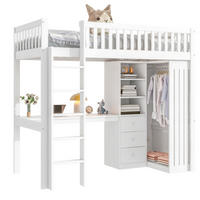 HOCHBETT 90/200 cm in Weiß mit Schreibtisch, Kleiderschrank und 3 Schubladen - Weiß, Holz (90/200cm) - Flora Grace