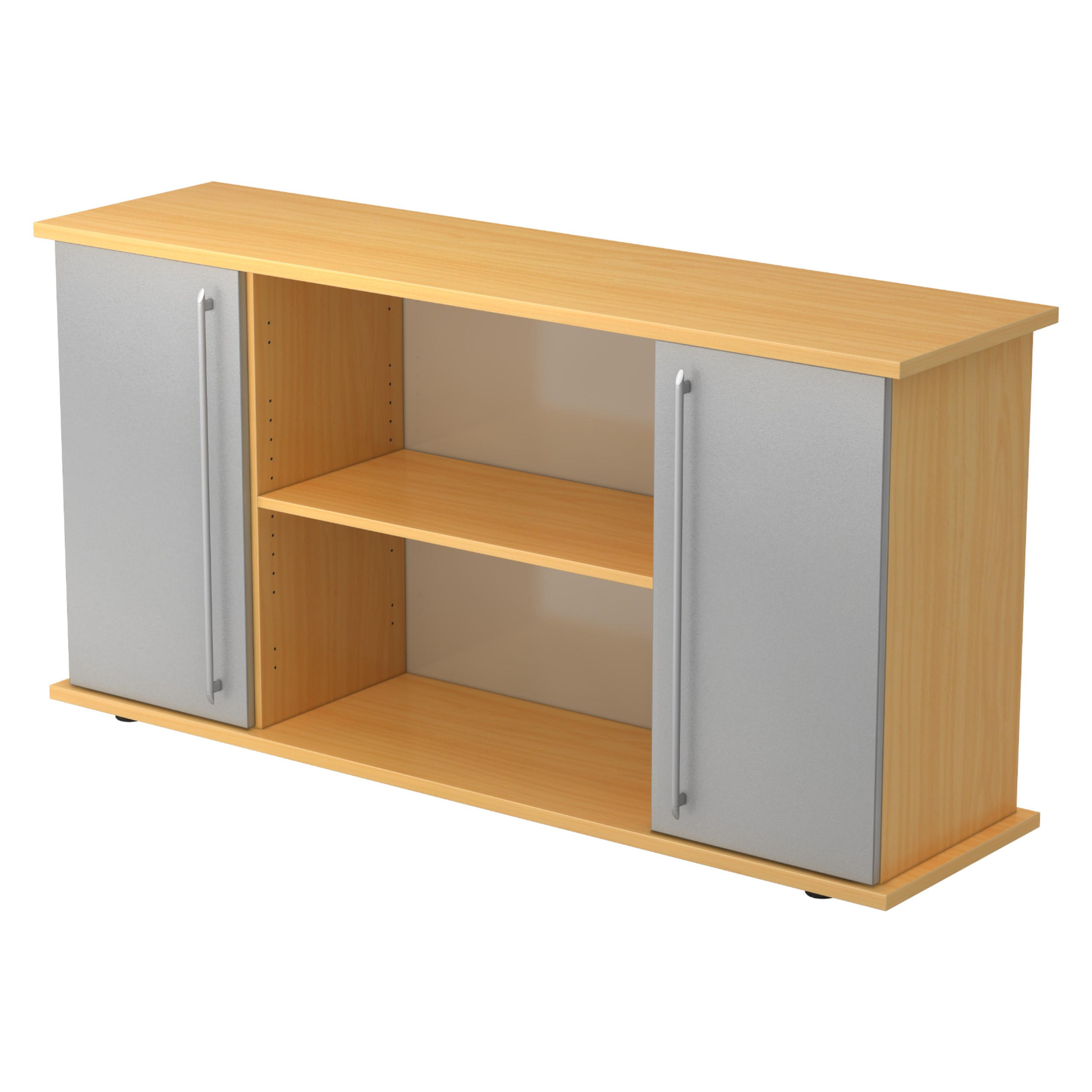 SIDEBOARD mit 2 Flügeltüren 44,8/166,1/84 cm in Buchefarben/Silberfarben Relinggriff (Kunststoff) - Buchefarben/Silberfarben, Holzwerkstoff (166.1/84/44.8cm) - bümö