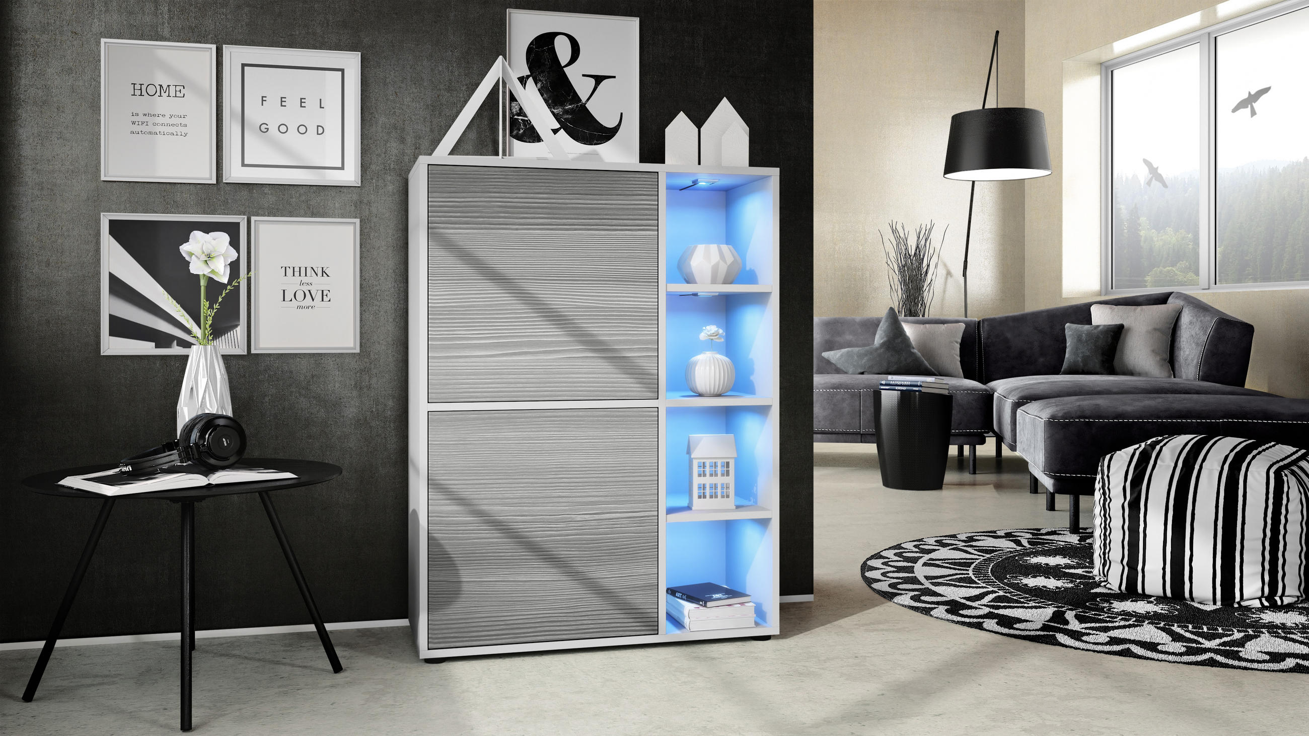 HIGHBOARD Cuba Türen in Avola-Anthrazit - Anthrazit, Holzwerkstoff (79/105.5/35.5cm) - Vladon