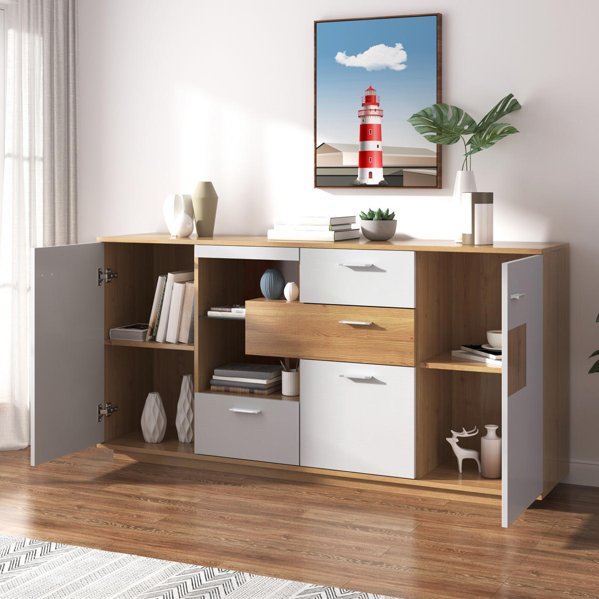 SIDEBOARD Weiß 160/40/77 cm - Weiß, Holzwerkstoff (40/77/160cm) - Urban Meuble