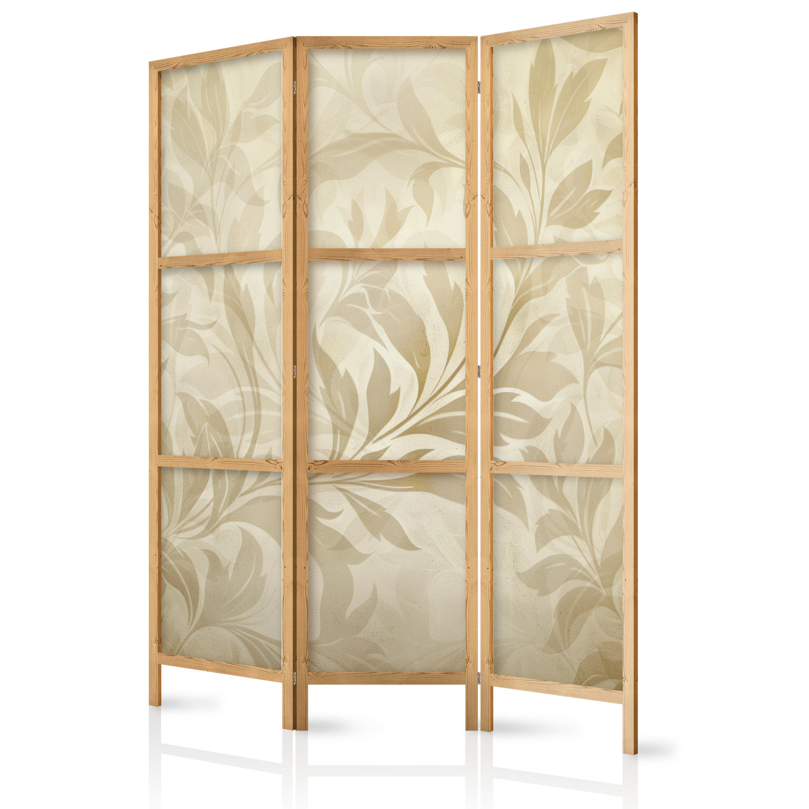 PARAVENT Japanischer 3-tlg 135x172 cm Retro Bl tter - Beige, Holz/Textil (135/172/3cm) - Muralo