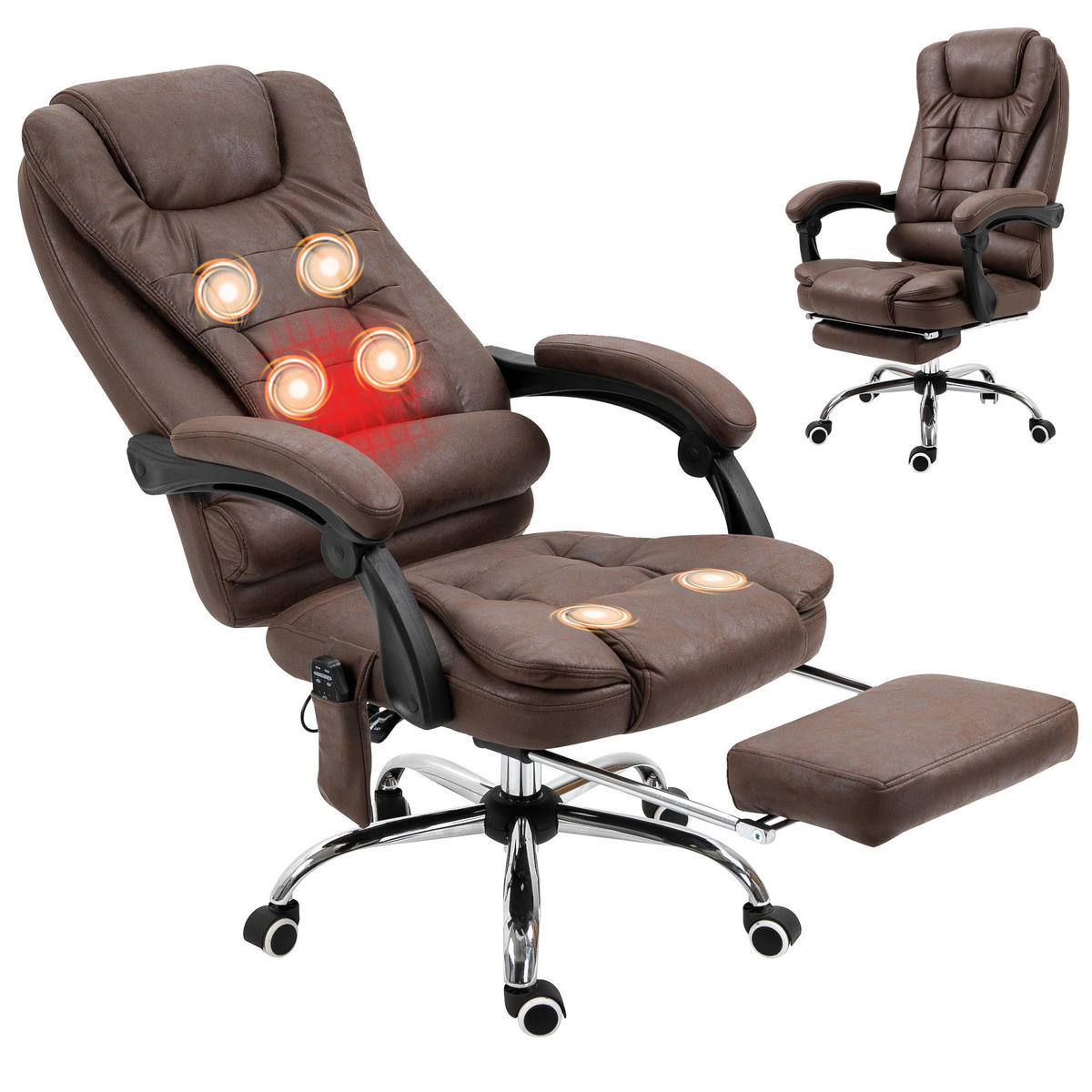BÜROSTUHL Braun mit Massage- und Liegefunktion - Braun, Textil (65/119/70cm) - PANGIVO