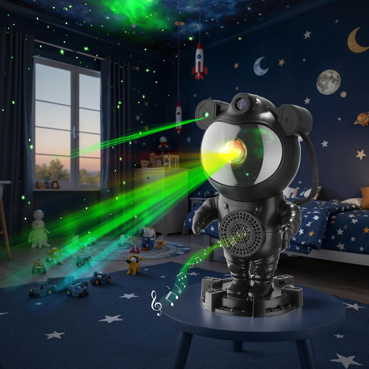 LED-STERNENHIMMEL-PROJEKTOR Astronaut,Bluetooth- und Music-Funktion mit 8 Sounds sowie Timer,schwarz - Schwarz, Kunststoff (11.5/12/23.5cm) - tectake