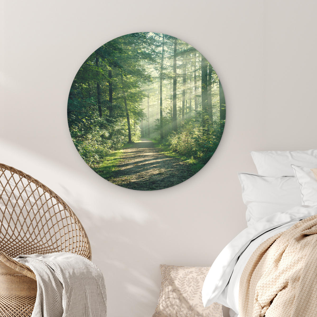 WANDBILD Wald - Weg - Sonne - Bäume - Grün - Natur 90x90 cm - Waldgrün, Kunststoff (90/90cm) - MuchoWow