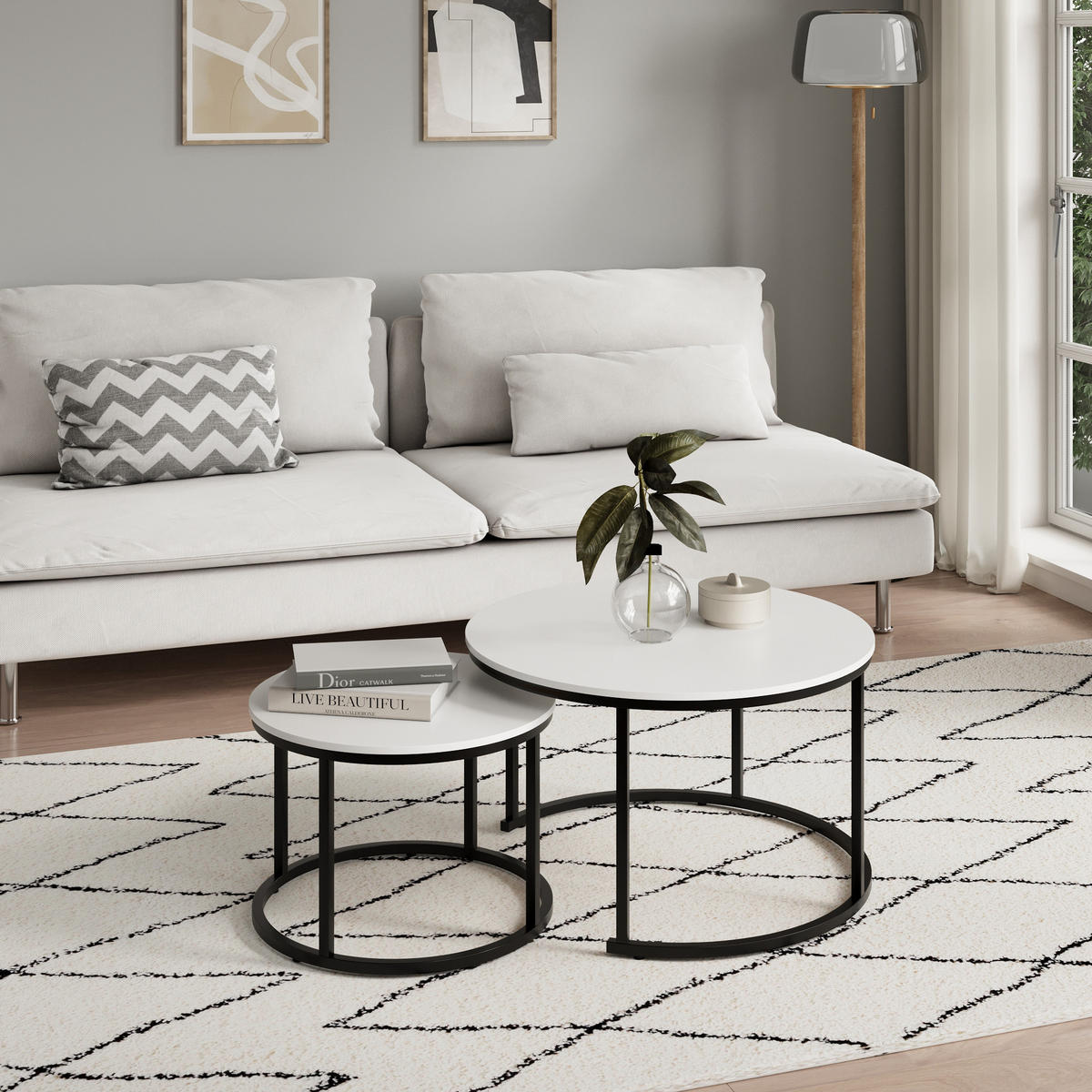 COUCHTISCH 2er Set rund weiß - Weiß, Holzwerkstoff (70/70/42.5cm) - Home Collective