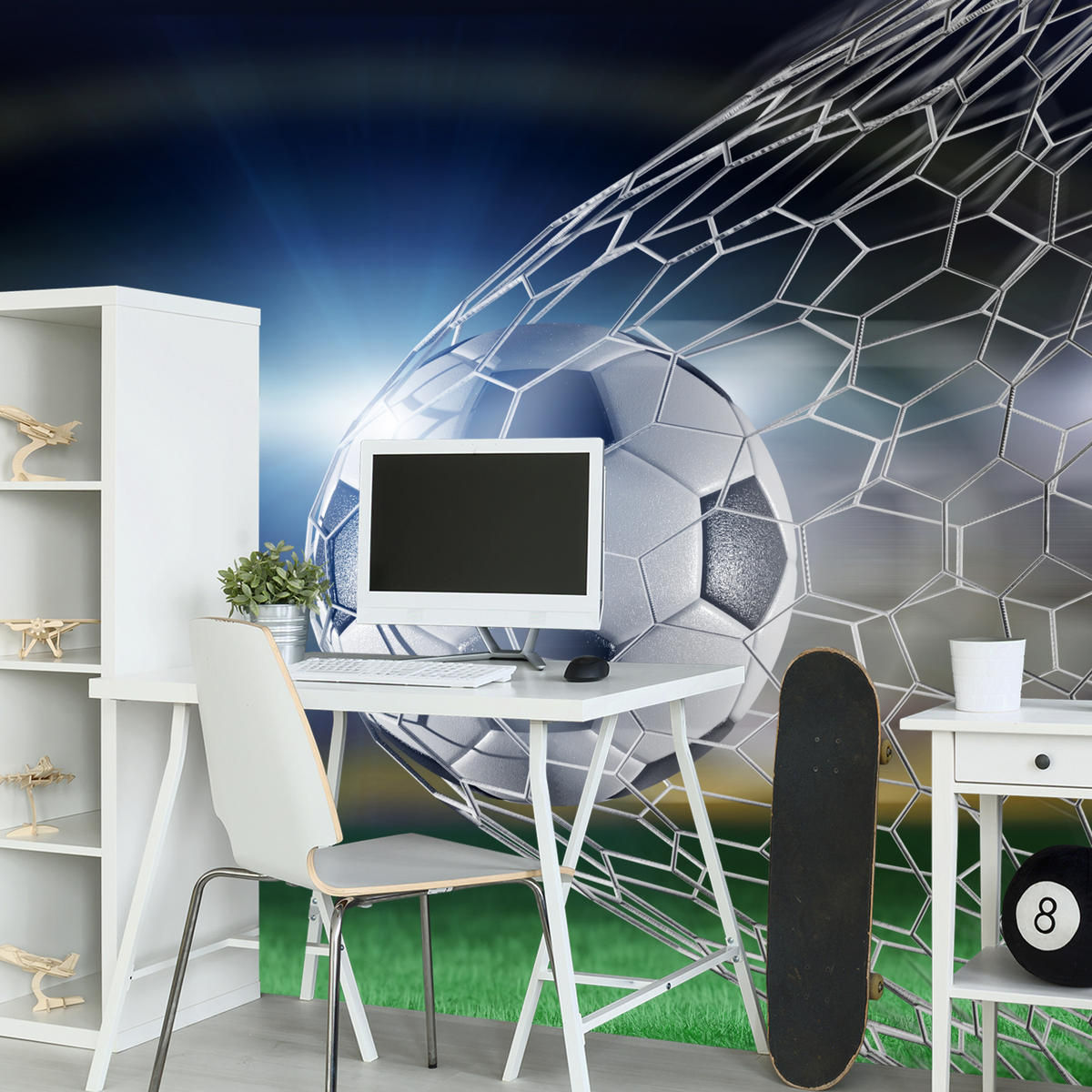 FOTOTAPETE für Jugendzimmer Fußball Tor Stadion Ball 100x70 - Schwarz/Weiß, Papier (100/70cm) - Muralo