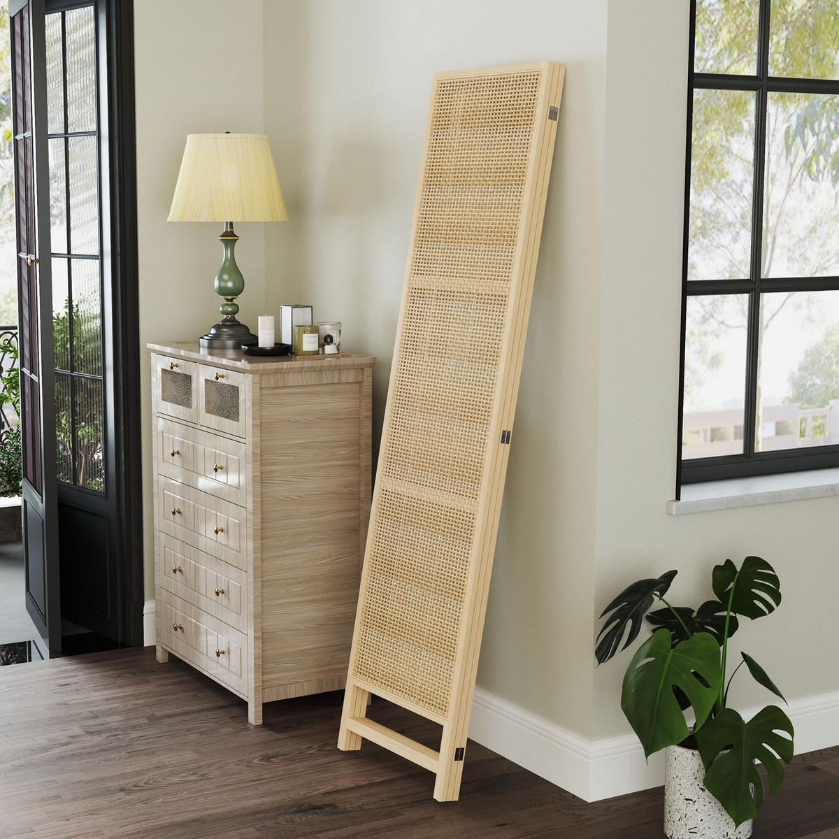PARAVENT3-TEILIG 135 x 180 cm, Natur - Naturfarben, Kunststoff (135/180/1.7cm) - HOMCOM
