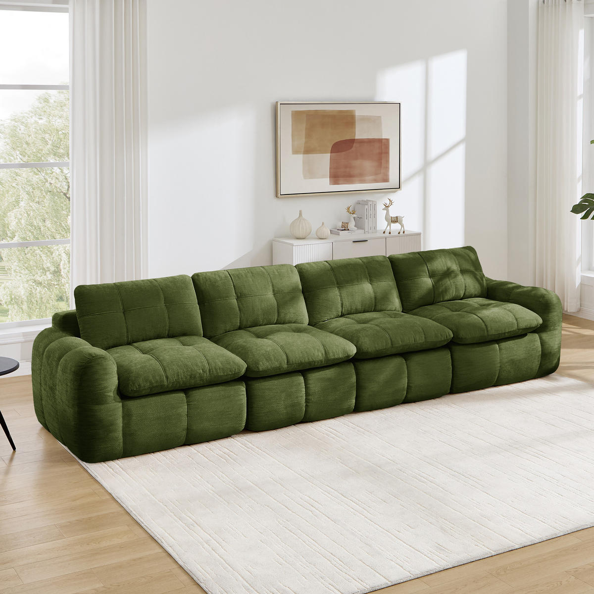 4-SITZER-SOFA DE-34464 Chenille-Bezug Grün - Grün, Textil (97/68/334cm) - ComfortXL