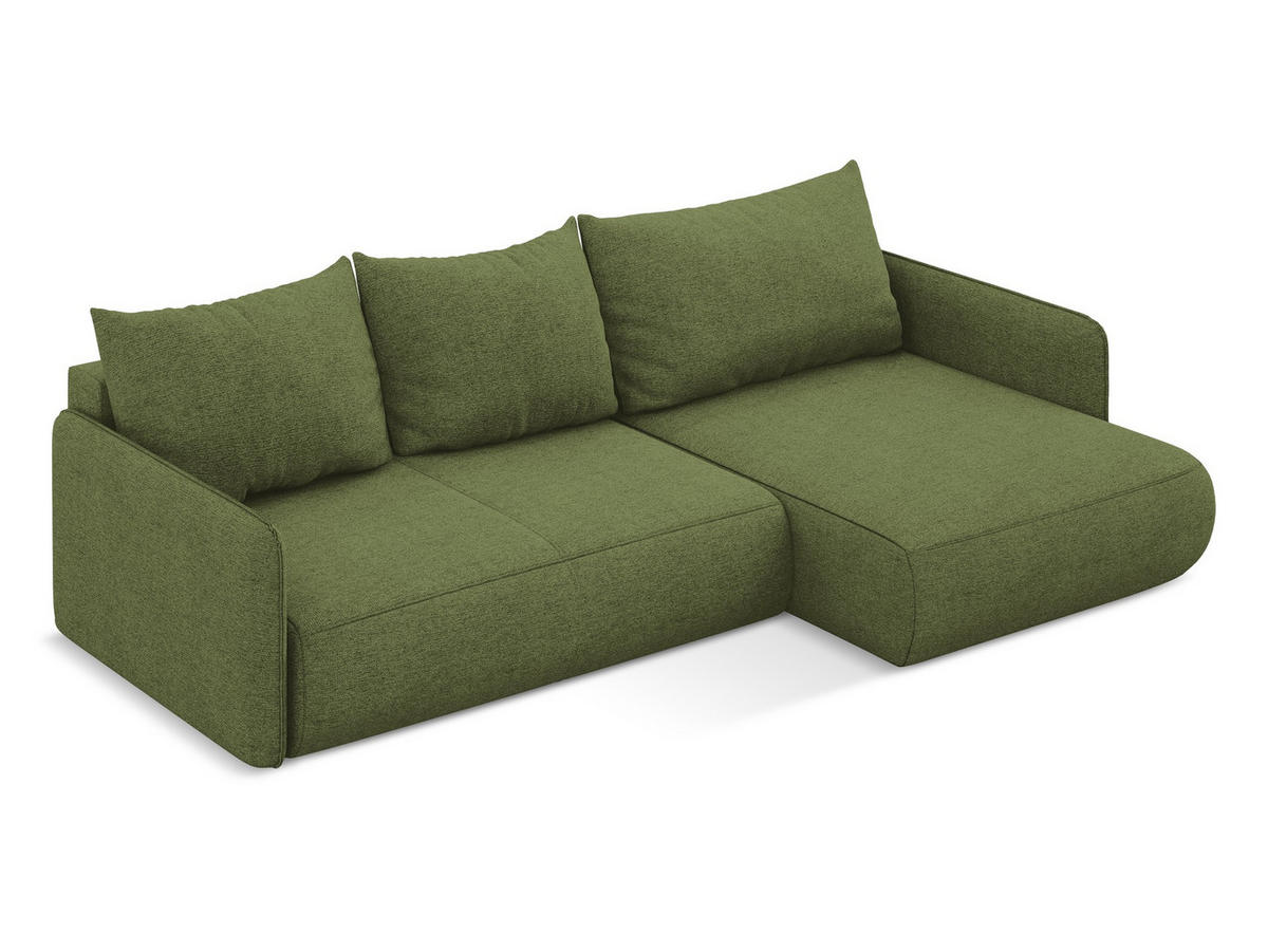 ECKSOFA mit Schlaffunktion Strukturstoff Stoff Grün - Schwarz/Olivgrün, Kunststoff/Textil (148/240cm) - Makamii