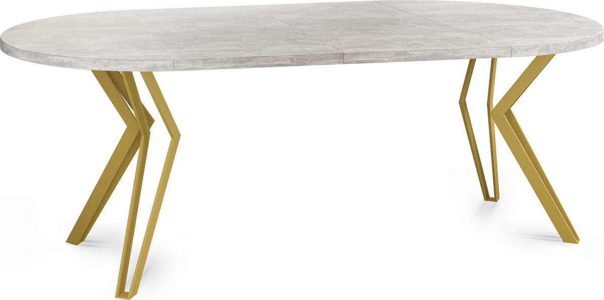 ESSTISCH Daisy runder ausziehbarer, Grauer Beton 120-200/100/76 cm - Goldfarben/Hellgrau, Holzwerkstoff/Metall (120/120/76cm) - WFL GROUP