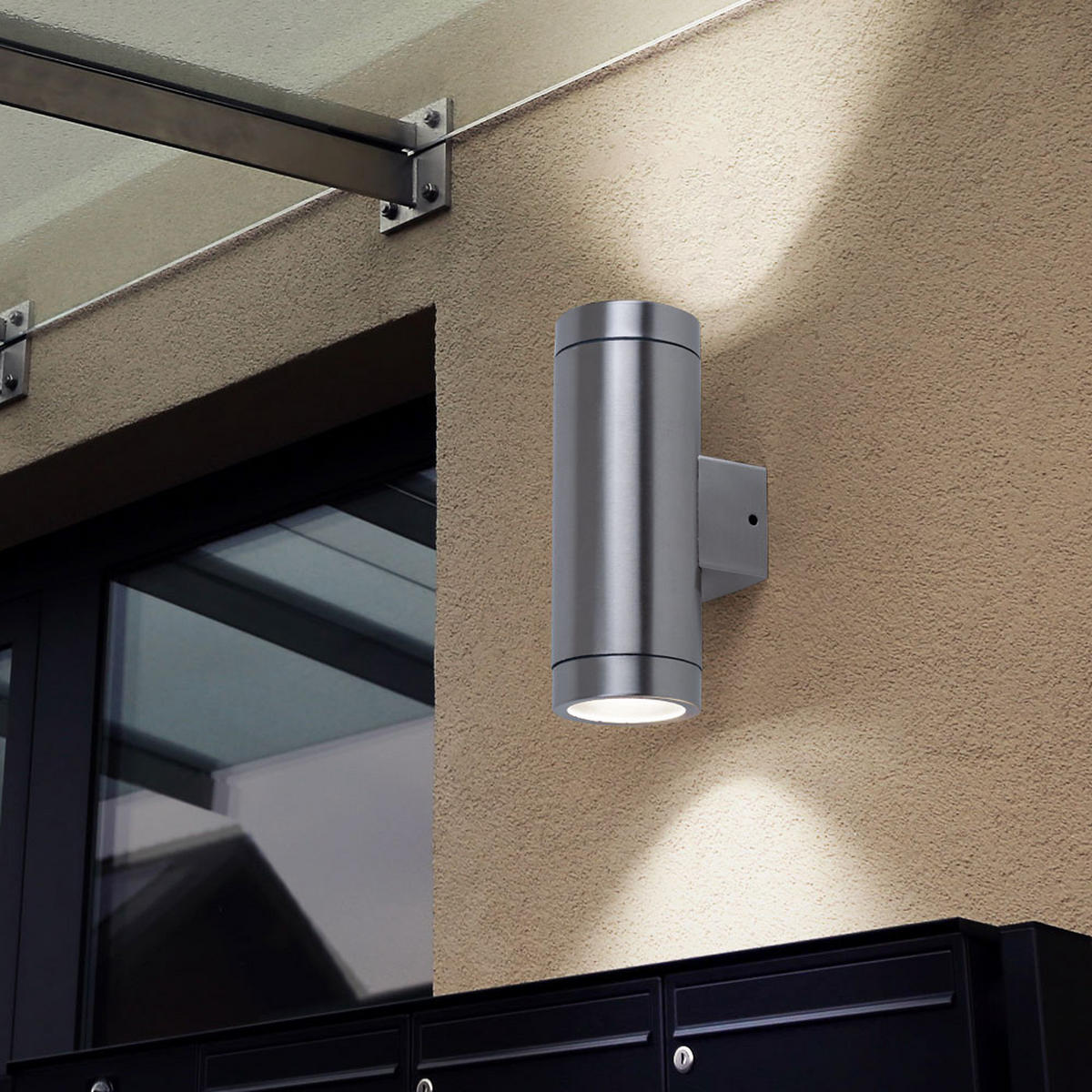 EDELSTAHL AUSSEN-WANDLEUCHTE Silber 3er Set - Silberfarben, Glas (7.6/20.7/10.5cm)