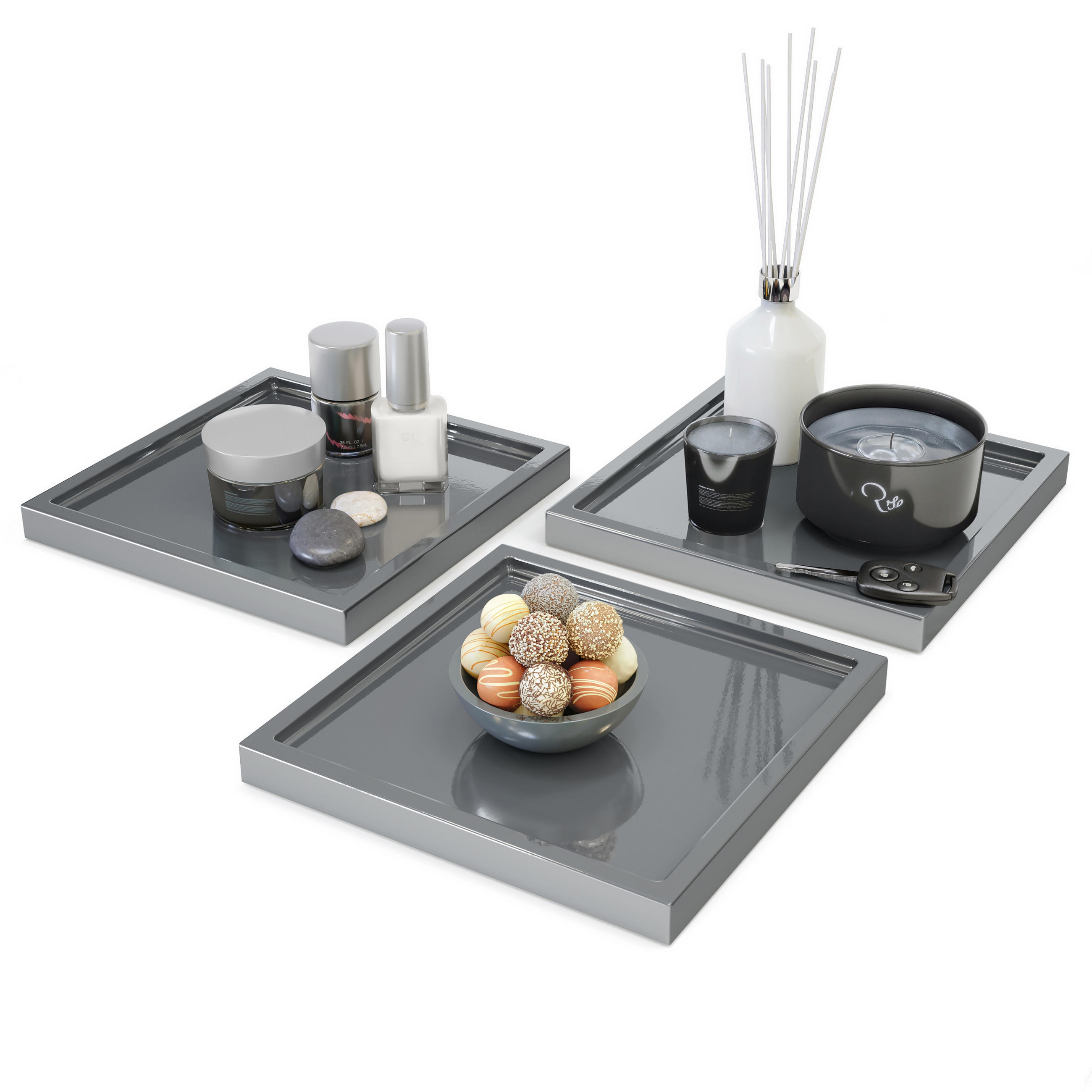 DEKOSCHALE Maya Grau Hochglanz 3er Set - Grau, Holzwerkstoff (1.8cm) - Vladon