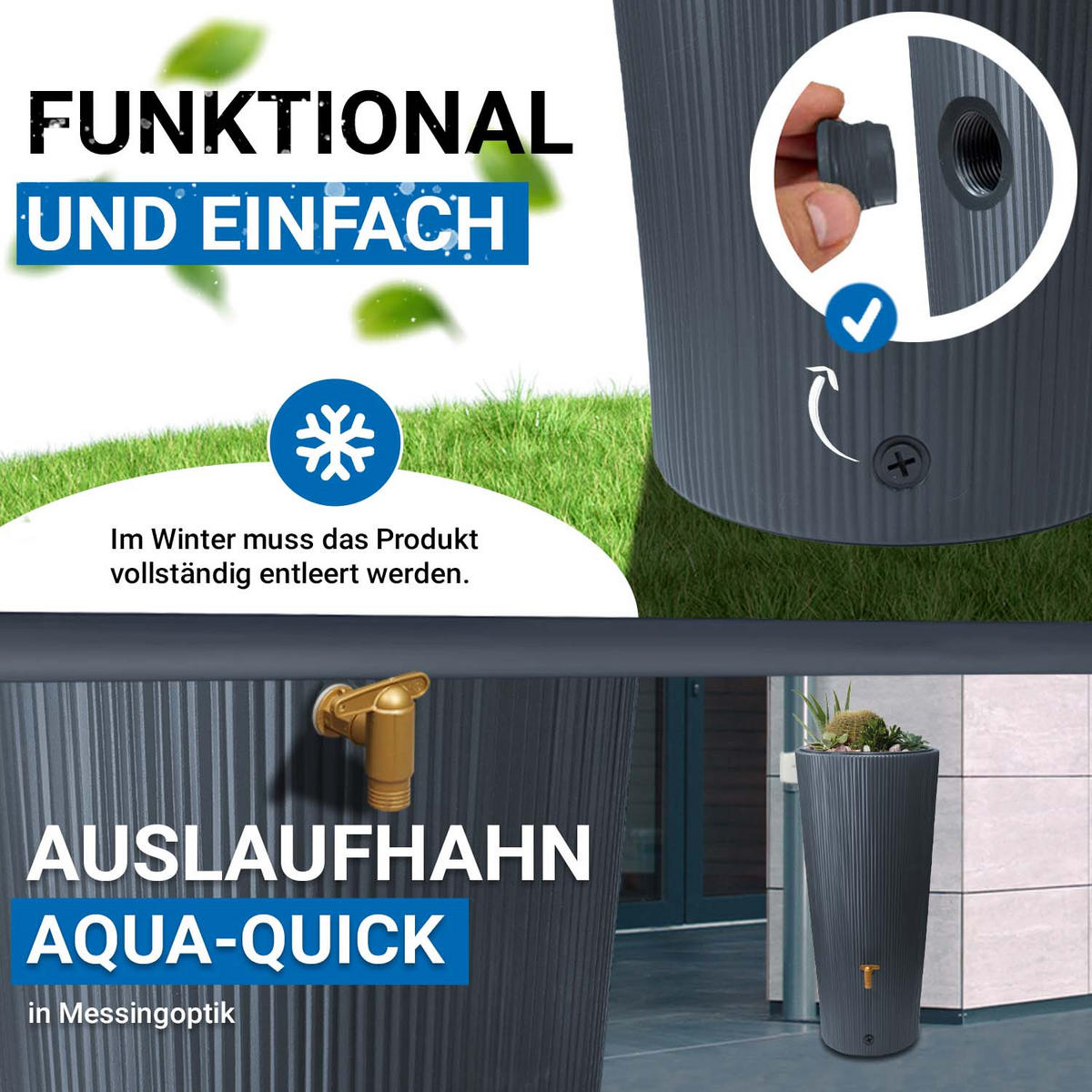 2IN1 Regentonne 220 L, graphite grey - Grau, Kunststoff (58/120/58cm) - 4rain