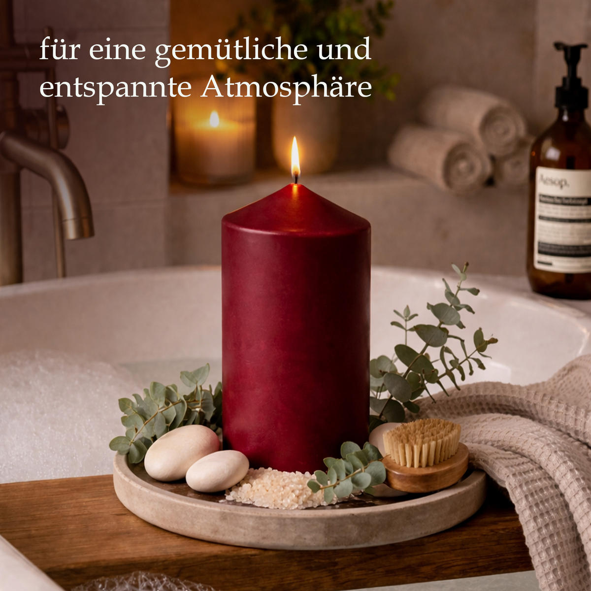 STUMPENKERZEN Ø8cm x 15cm Rubinrot (2er Pack) - Rot, Naturmaterialien (15cm) - HS Candle