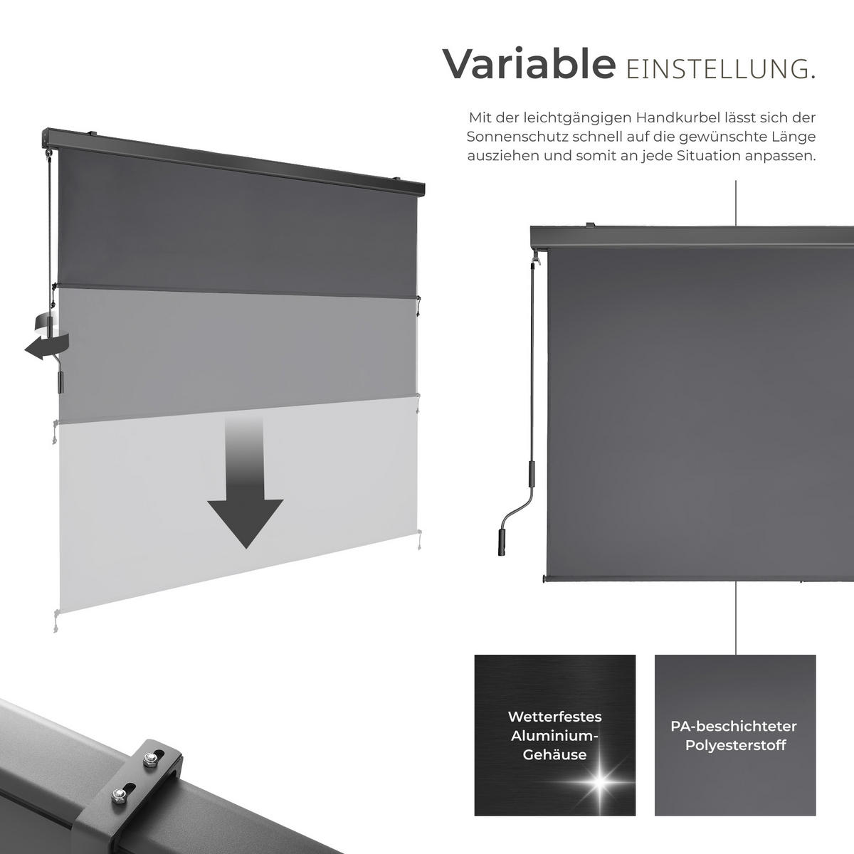 SENKRECHTMARKISE Eloise, inkl. Wandhaltern, dunkelgrau - Dunkelgrau, Textil (200/250cm) - tectake