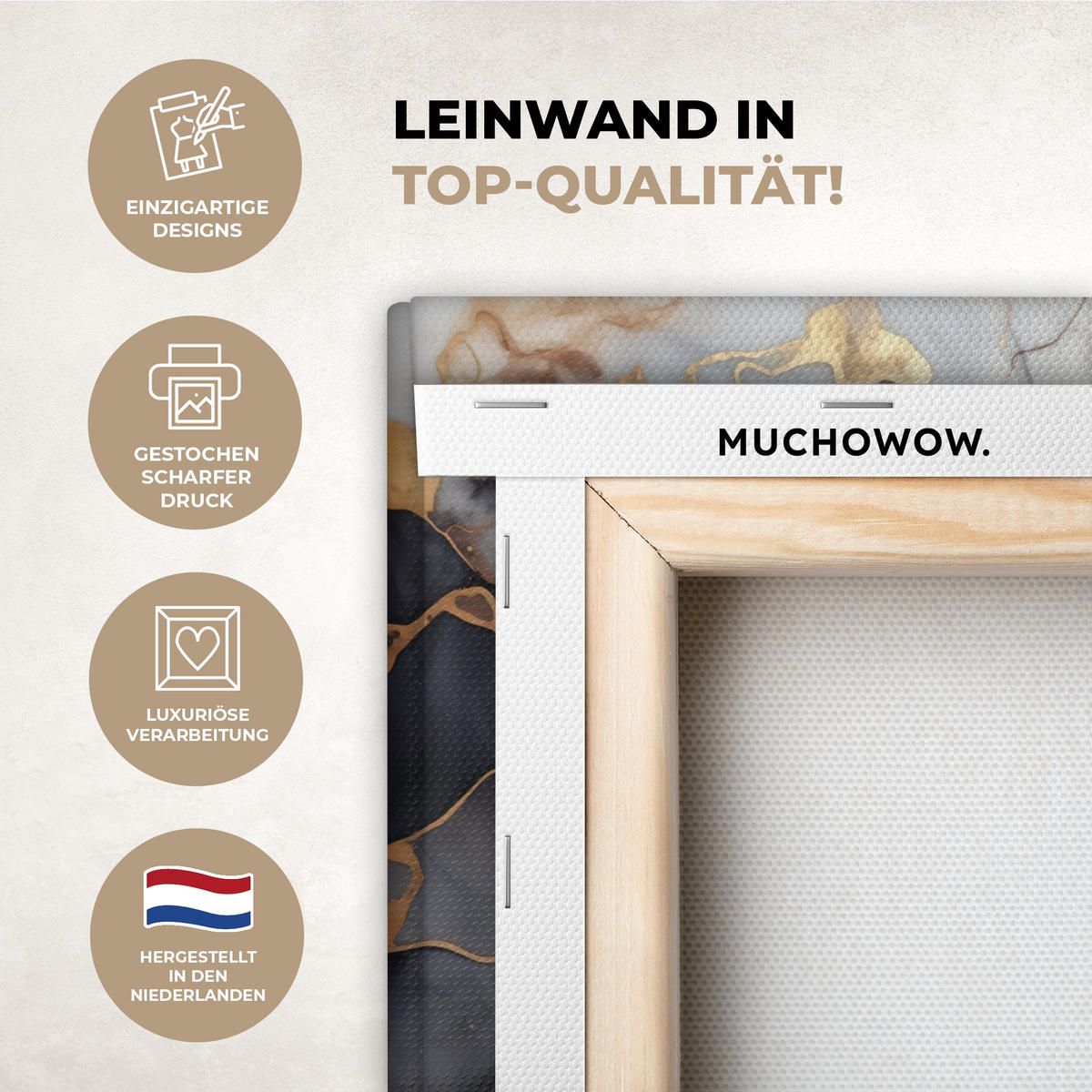 LEINWANDBILD Marmor - Schwarz - Gold - Weiß 40x30 cm - Dunkelgrau, Textil (40/30cm) - MuchoWow