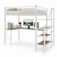 HOCHBETT 90/190 mit L-förmigem Schreibtisch, Stauraumtreppe und Regalen - Weiß, Holzwerkstoff/Metall (90/200cm) - EVRYAE