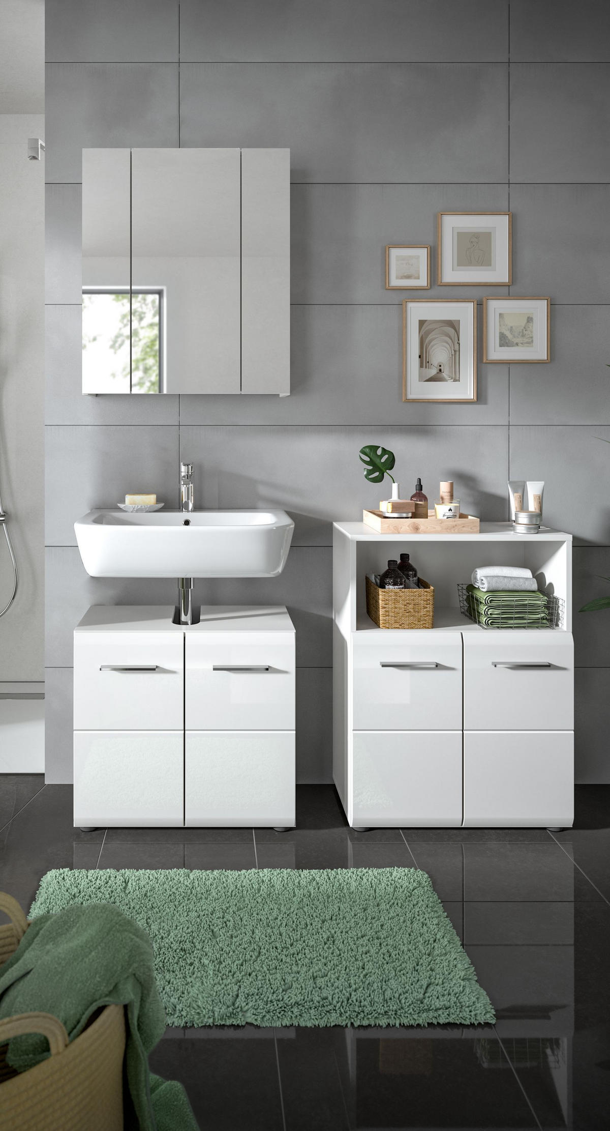 BADKOMBINATION Ice 135x185x30 cm weiß Hochglanz MDF 3tlg. - Weiß, Holz (135/185/30cm)