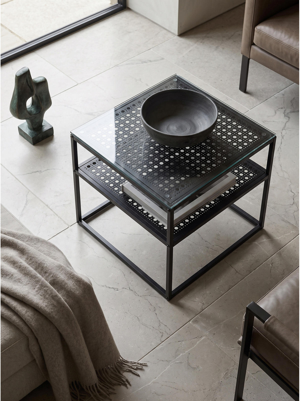 COUCHTISCH ALCUDIA, Einscheibensicherheitsglas, Schwarz, 60 x 60 x 45 cm - Schwarz, Glas/Metall (60/60/45cm) - KADIMA DESIGN
