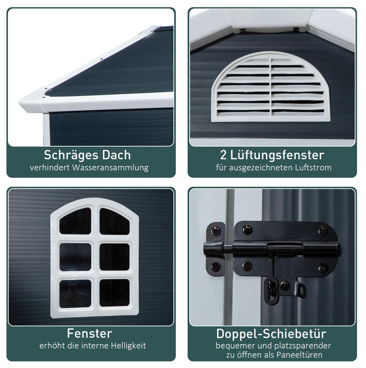 GERÄTEHAUS aus Metall 134x104x204 cm Grau mit Lüftungsfenster - Grau, Metall (104/204/134cm) - Modfu