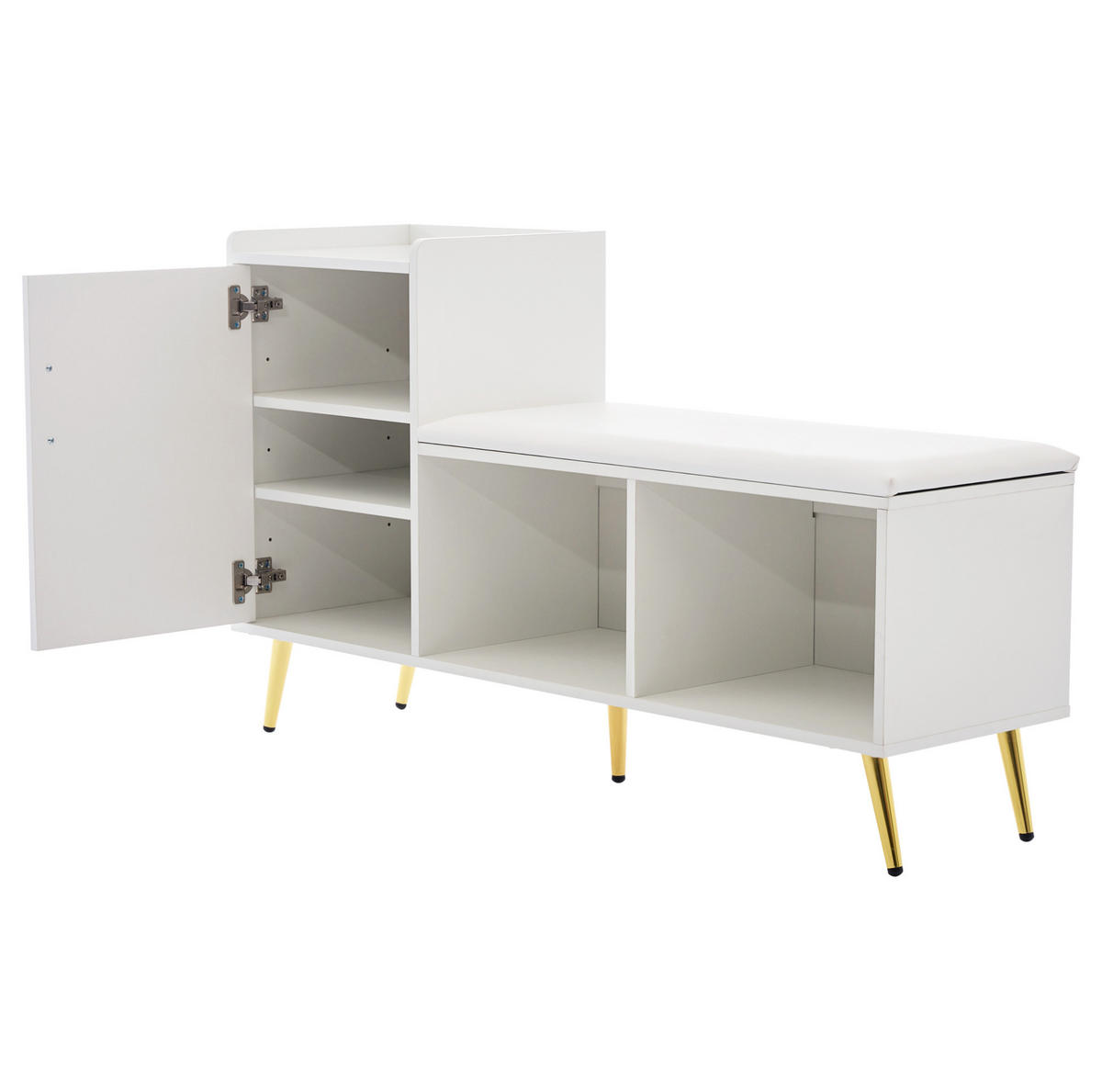 SCHUHSCHRANK 120/35/71,5 cm weiß aus Spanplatte mit Sitzbank - Weiß, Holzwerkstoff (120/71.5/35cm) - OKWISH