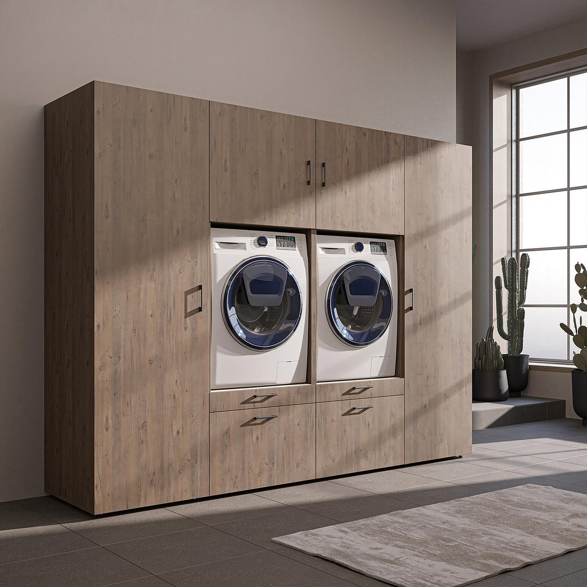 WASCHMASCHINENSCHRANK Serie 2 254cm Breit, 205cm Hoch - Eichefarben, Holzwerkstoff (254/205/67cm)