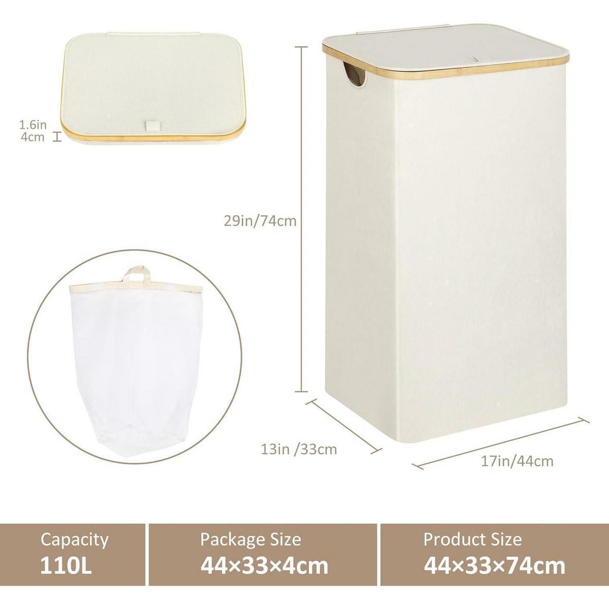 WÄSCHEKORB mit Deckel 110L Beige - Beige, Textil (33/74/44cm)