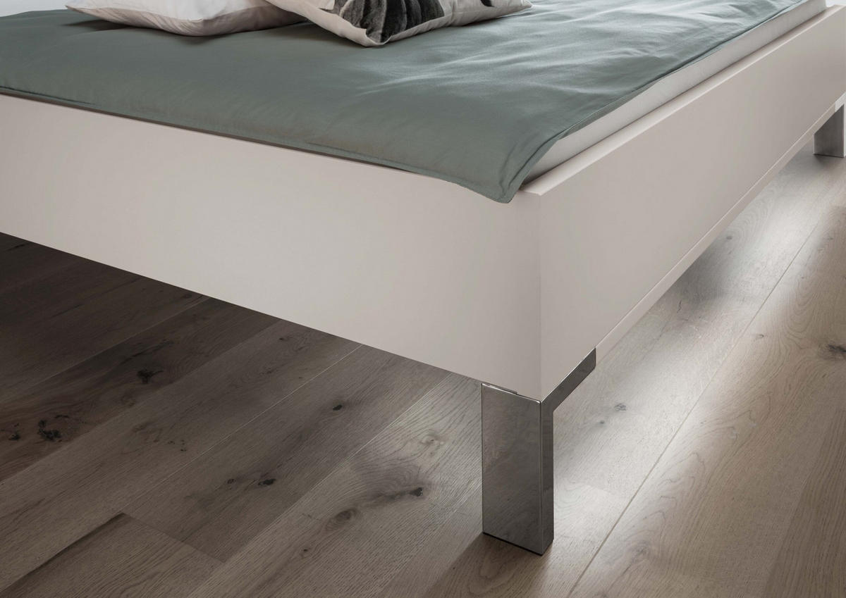 SCHLAFZIMMER Sentara in Weiß und Kieselgrau 4-teilig mit Kleiderschrank 250cm Breite inklusive Beleuchtung, Doppelbett 180x200cm, zwei Nachttische - Weiß, Holzwerkstoff (80/200/120cm)