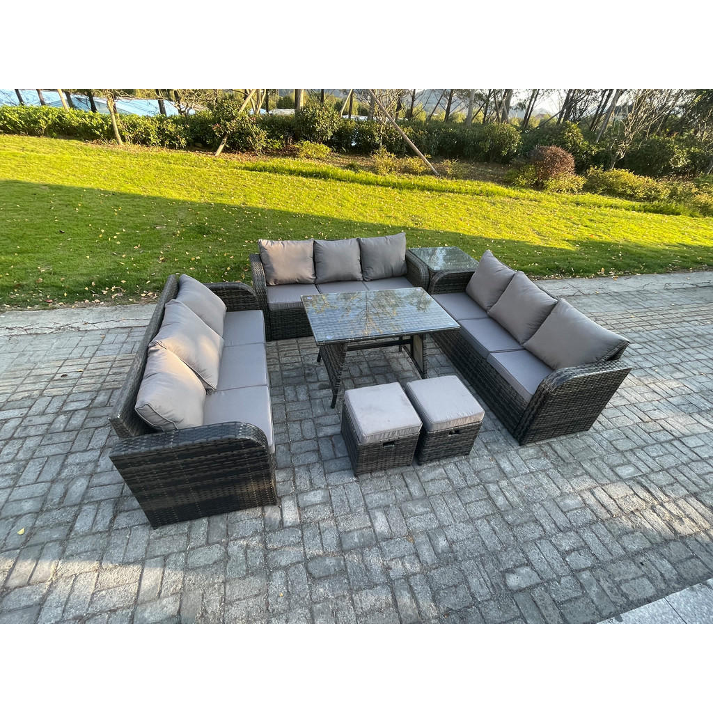 Thumbnail - Fimous Gartenmöbelset, Dunkelgrau, Metall, Kunststoff, Glas, 11-Sitzer, Füllung: Schaumstoff, rechteckig, Loungemöbel, L...