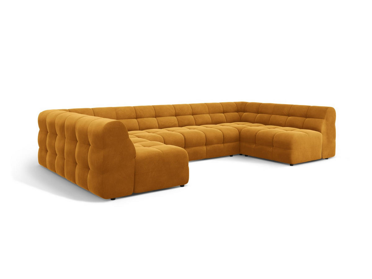 PANORAMASOFA Kendal aus Samt senf 7 Sitzplätze - Dunkelgelb, Textil (203/79/372cm) - Micadoni