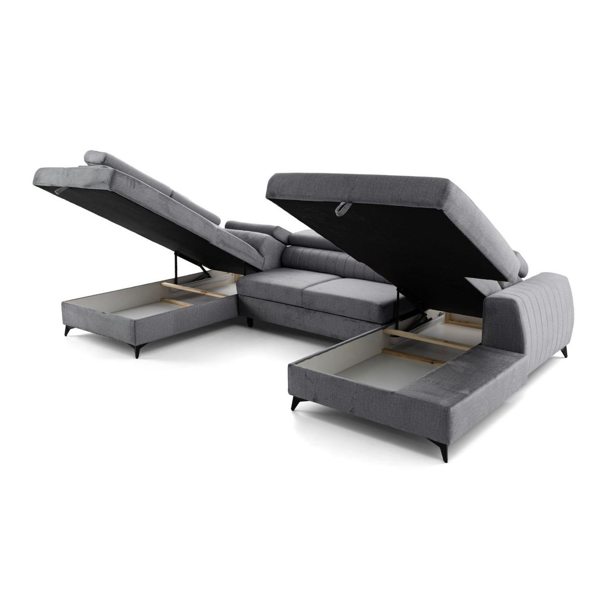 ECKSOFA U-Form PIERO U Links mit Schlaffunktion 125x260 Velours Grau - Schwarz/Grau, Holz/Textil (350/90/203cm) - Muffo