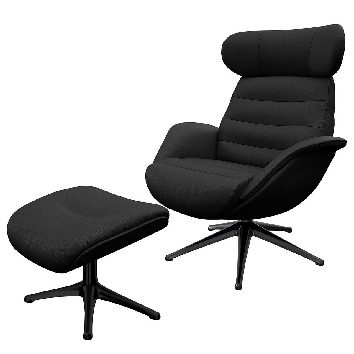 POLSTERHOCKER - Schwarz, Leder/Metall (44/39/49cm) - home24