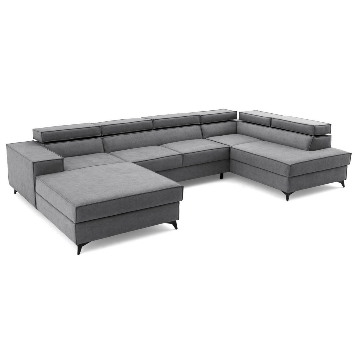 ECKSOFA PURE U Rechts mit Schlaffunktion 127x270 Velours Grau - Schwarz/Grau, Holz/Textil (204/340cm) - Muffo