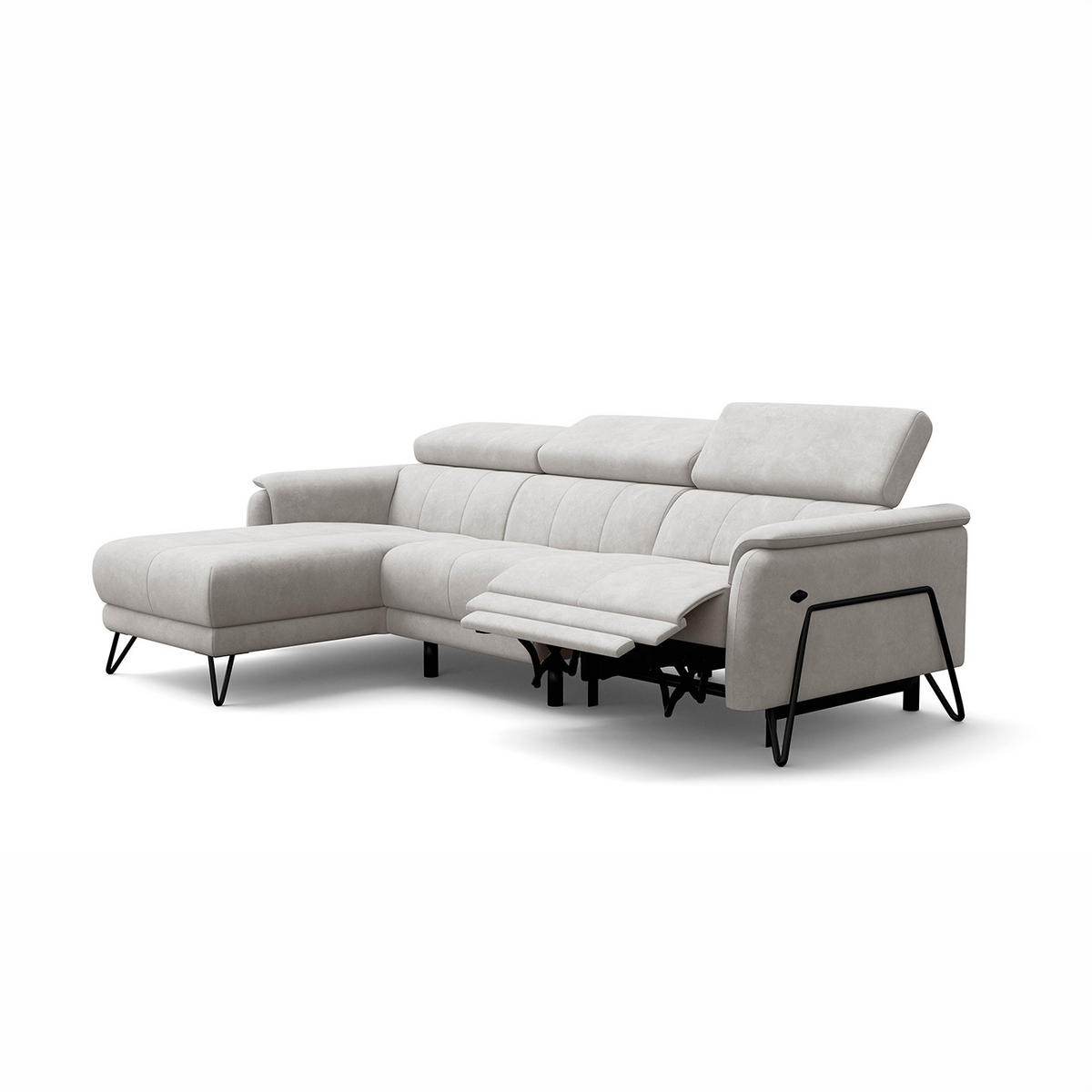 ECKSOFA RODEN 4-Sitzer mit Relax, creme, Veloursstoff - Creme, Holz/Textil (268/92cm) - Wozimo
